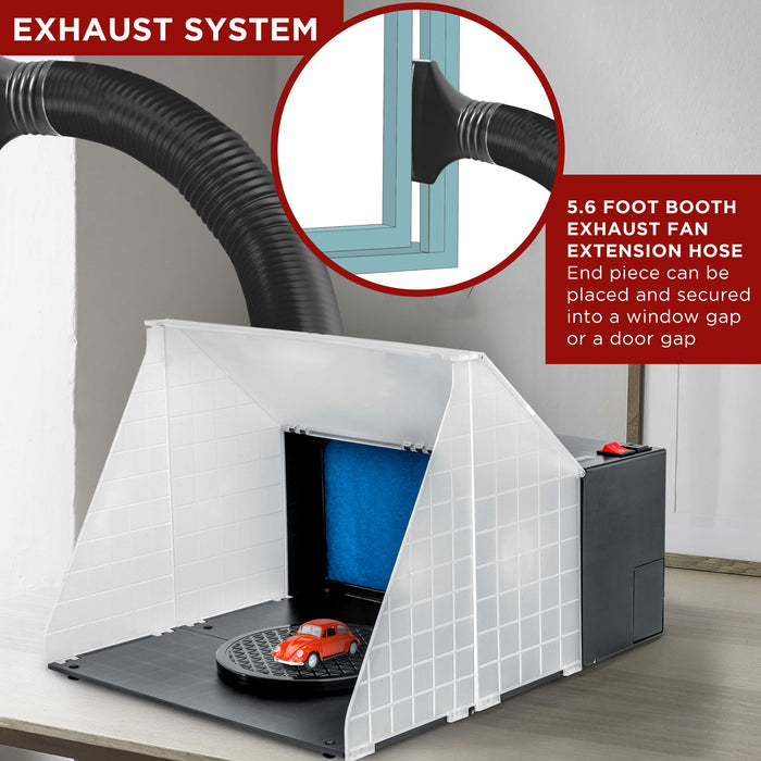 Portable Hobby Airbrush Spray Booth - Compact Paint Booth with 25W Fan, 16.5"x19"x13.5" Work Area, 7.5" Revolving Turntable, 5.6ft Exhaust Hose, Lightweight Design, Art Crafts Models