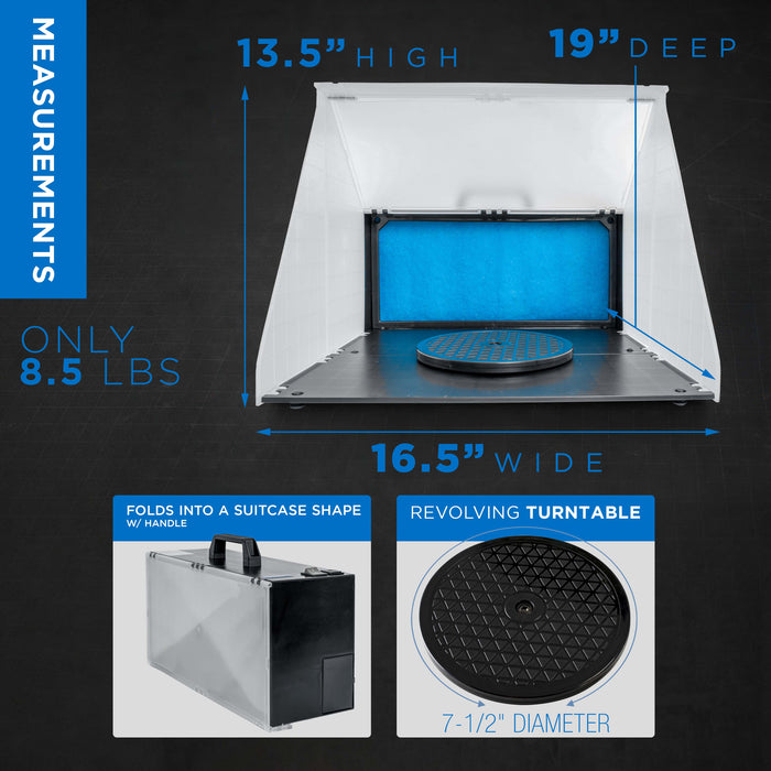Portable Airbrush Spray Booth Station with 25W Fan, Turntable & 5.6' Extension Hose, 16.5"x19"x13.5" Hobby Airbrush Booth for