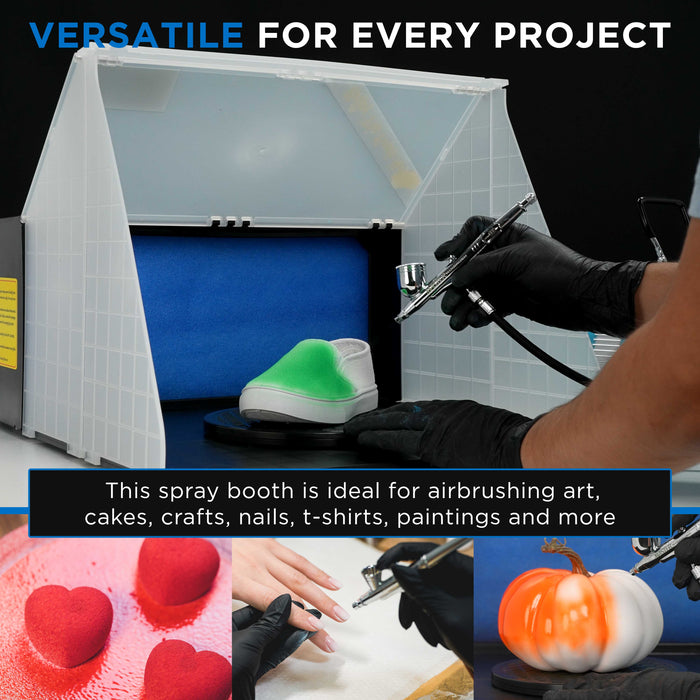 Portable Airbrush Spray Booth Station with 25W Fan, Turntable & 5.6' Extension Hose, 16.5"x19"x13.5" Hobby Airbrush Booth for