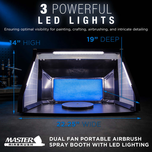 Large Portable Airbrush Spray Booth Station with LED Lights, 25W Fan, Turntable & 6' Exhaust Hose, 22.25"x19"x14" Hobby Airbrush