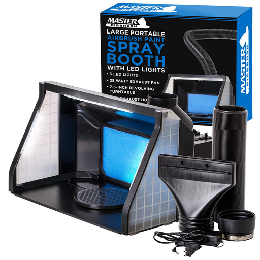 Large Portable Airbrush Spray Booth Station with LED Lights, 25W Fan, Turntable & 6' Exhaust Hose, 22.25"x19"x14" Hobby Airbrush