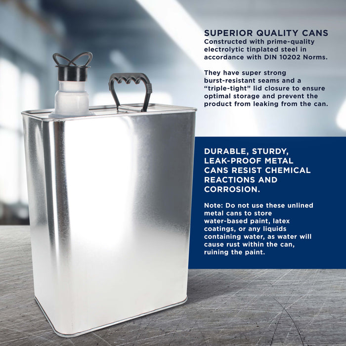 1 Gallon Empty F-Style Metal Rectangular Solvent Can with Caps, Pack of 2 - Pull-Up Spout, 128 fl. oz. Steel Paint Storage Container Tin - Unlined Can, Store Thinner, Automotive Coatings