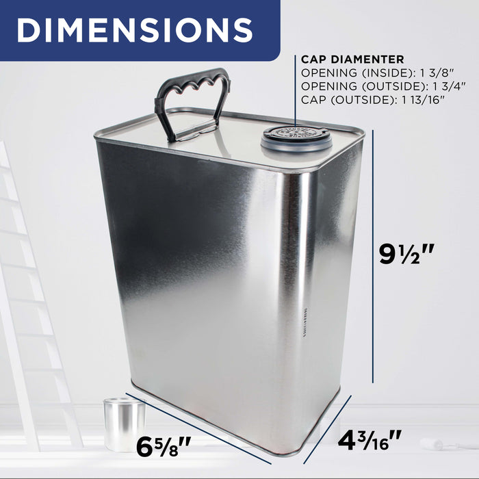 1 Gallon Empty F-Style Metal Rectangular Solvent Can with Caps, Pack of 2 - Pull-Up Spout, 128 fl. oz. Steel Paint Storage Container Tin - Unlined Can, Store Thinner, Automotive Coatings