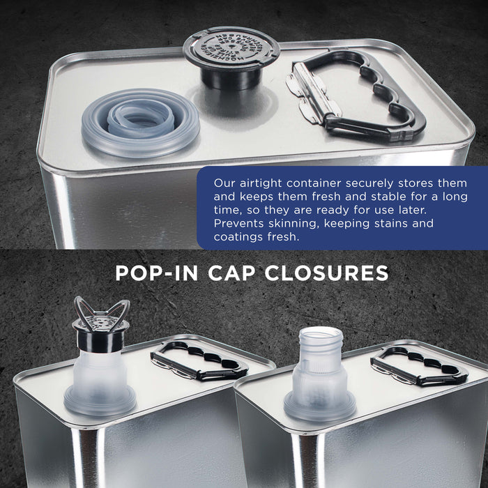 1 Gallon Empty F-Style Metal Rectangular Solvent Can with Caps, Pack of 2 - Pull-Up Spout, 128 fl. oz. Steel Paint Storage Container Tin - Unlined Can, Store Thinner, Automotive Coatings