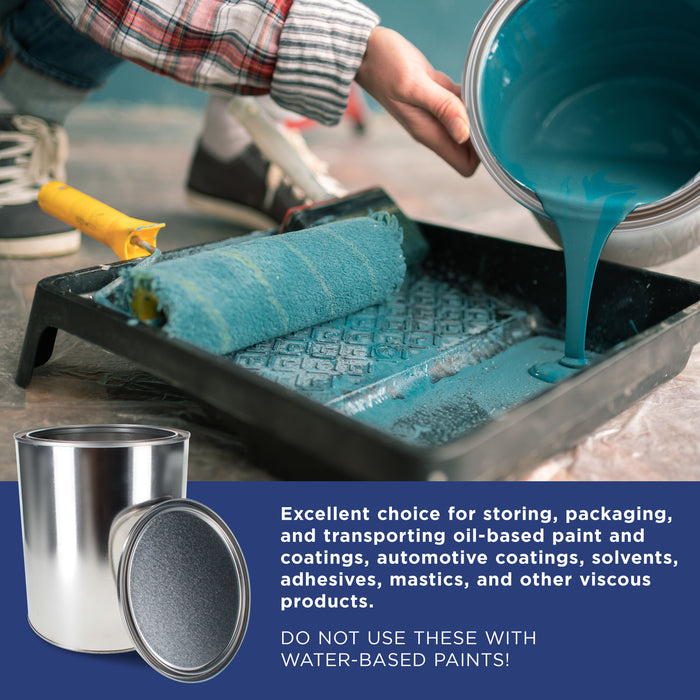 1 Gallon Unlined Empty Metal Paint Can Bucket with Lids, Pack of 2 - Triple Tight Lid Seal, 128 fl. oz. Steel Coating Storage Container Tin - Store Leftover Oil-Based Paint, Automotive