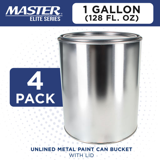 1 Gallon Unlined Empty Metal Paint Can Bucket with Lids, Pack of 4 - Triple Tight Lid Seal, 128 fl. oz. Steel Coating Storage Container Tin - Store