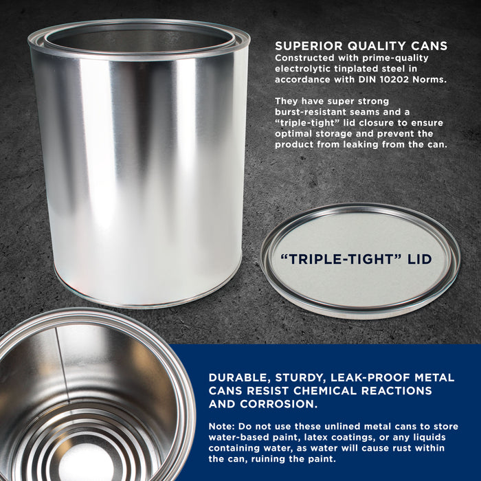 1 Gallon Unlined Empty Metal Paint Can Bucket with Lids, Pack of 8 - Triple Tight Lid Seal, 128 fl. oz. Steel Coating Storage Container Tin - Store Leftover Oil-Based Paint, Automotive