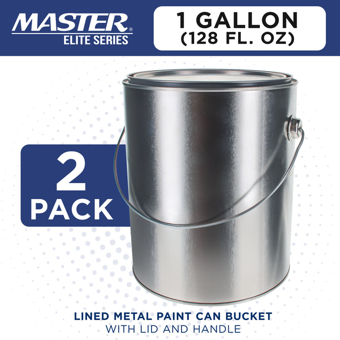 1 Gallon Lined Empty Metal Paint Can Bucket with Lids, Bail Handles, Pack of 2 - Triple Tight Seal, 128 fl. oz. Steel Coating Storage Container Tin - Store Leftover Water-Based Paint Auto
