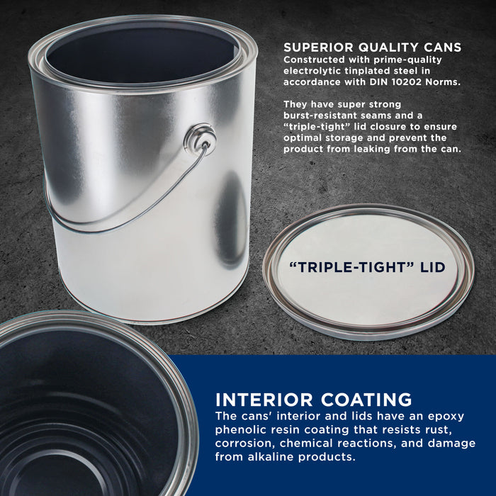 1 Gallon Lined Empty Metal Paint Can Bucket with Lids, Bail Handles, Pack of 2 - Triple Tight Seal, 128 fl. oz. Steel Coating Storage Container Tin - Store Leftover Water-Based Paint Auto