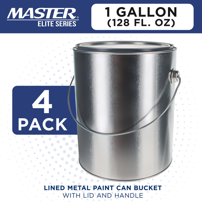 1 Gallon Lined Empty Metal Paint Can Bucket with Lids, Bail Handles, Pack of 4 - Triple Tight Seal, 128 fl. oz. Steel Coating Storage Container Tin - Store Leftover Water-Based Paint Auto