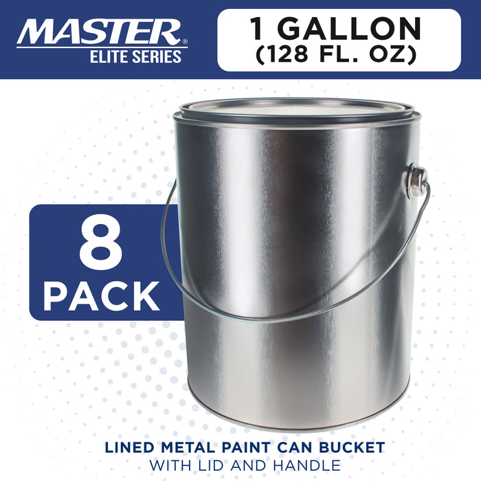 1 Gallon Lined Empty Metal Paint Can Bucket with Lids, Bail Handles, Pack of 8 - Triple Tight Seal, 128 fl. oz. Steel Coating Storage Container Tin - Store Leftover Water-Based Paint Auto