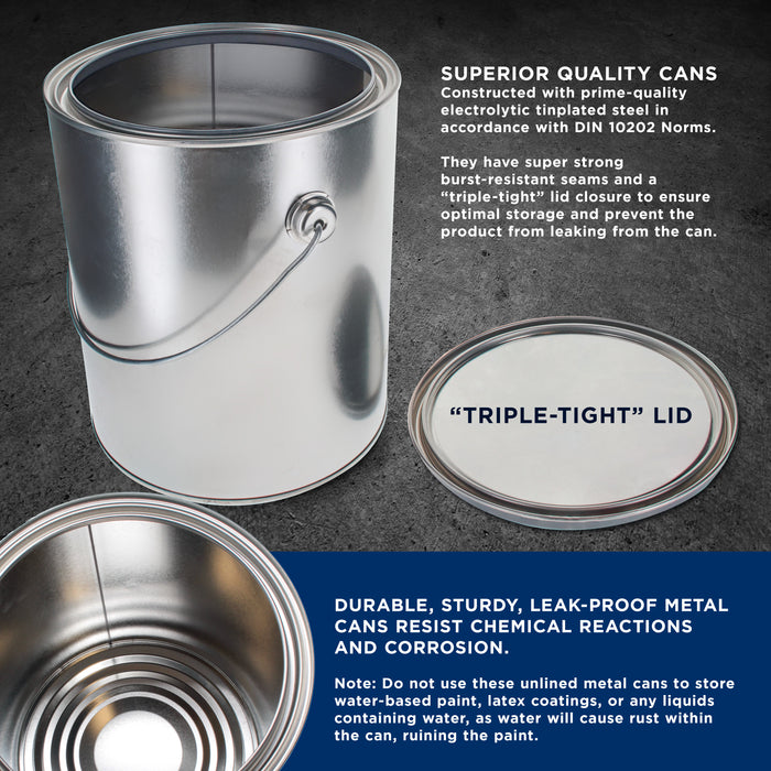 1 Gallon Unlined Empty Metal Paint Can Bucket with Lids, Bail Handles, Pack of 2 - Triple Tight Seal, 128 fl. oz. Steel Coating Storage Container Tin - Store Leftover Oil-Based Paint Auto
