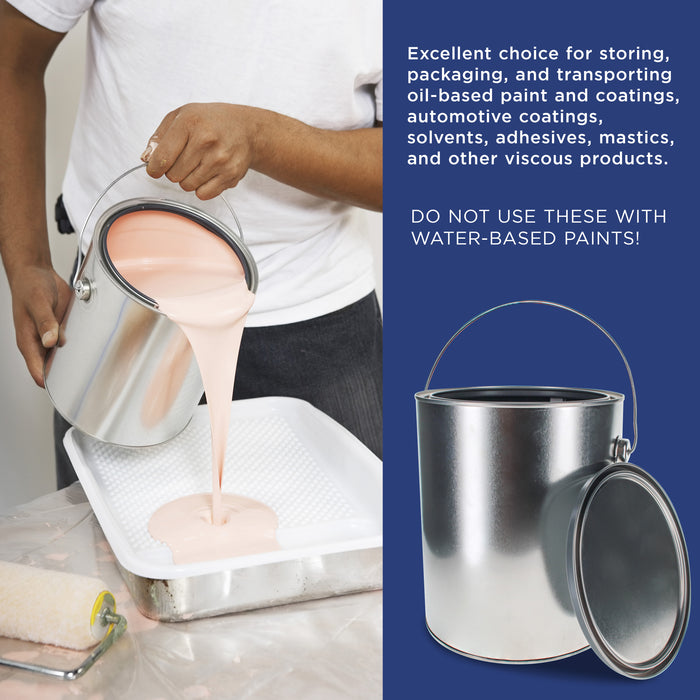 1 Gallon Unlined Empty Metal Paint Can Bucket with Lids, Bail Handles, Pack of 2 - Triple Tight Seal, 128 fl. oz. Steel Coating Storage Container Tin - Store Leftover Oil-Based Paint Auto