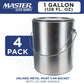 1 Gallon Unlined Empty Metal Paint Can Bucket with Lids, Bail Handles, Pack of 4 - Triple Tight Seal, 128 fl. oz. Steel Coating Storage Container Tin