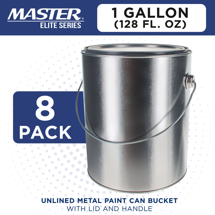 1 Gallon Unlined Empty Metal Paint Can Bucket with Lids, Bail Handles, Pack of 8 - Triple Tight Seal, 128 fl. oz. Steel Coating Storage Container Tin - Store Leftover Oil-Based Paint Auto