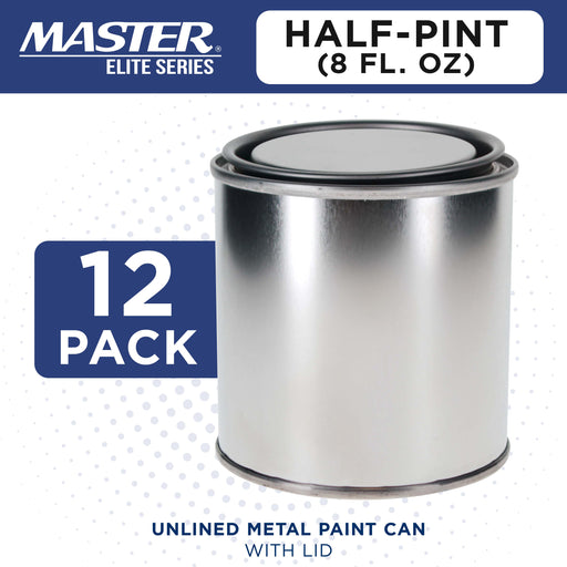 1/2 Pint Unlined Empty Metal Paint Can Bucket with Lids, Pack of 12 - Triple Tight Lid Seal, 8 fl. oz. Steel Coating Storage Container Tin - Store Oil-Based Paint, Art, DIY Crafts