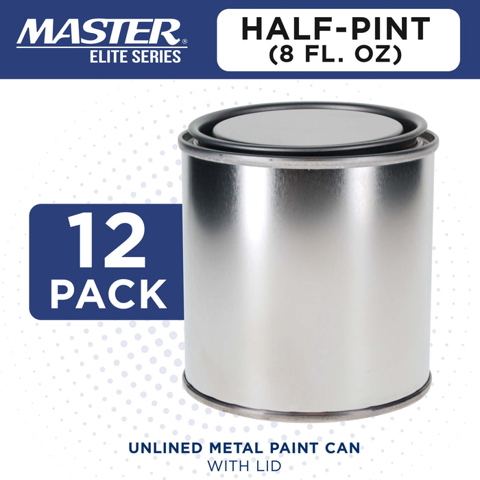 1/2 Pint Unlined Empty Metal Paint Can Bucket with Lids, Pack of 12 - Triple Tight Lid Seal, 8 fl. oz. Steel Coating Storage Container Tin - Store Oil-Based Paint, Art, DIY Crafts