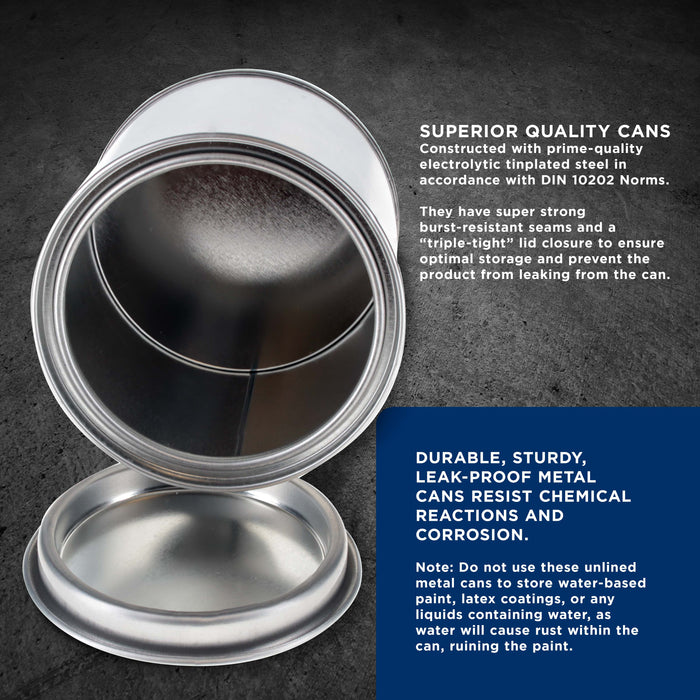 1/2 Pint Unlined Empty Metal Paint Can Bucket with Lids, Pack of 12 - Triple Tight Lid Seal, 8 fl. oz. Steel Coating Storage Container Tin - Store Oil-Based Paint, Art, DIY Crafts