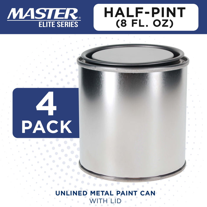 1/2 Pint Unlined Empty Metal Paint Can Bucket with Lids, Pack of 4 - Triple Tight Lid Seal, 8 fl. oz. Steel Coating Storage Container Tin - Store Oil-Based Paint, Art, DIY Crafts