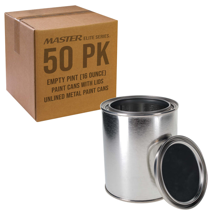 1 Pint Unlined Empty Metal Paint Can Bucket with Lids, 1 Case of 50 - Triple Tight Lid Seal, 16 fl. oz. Steel Coating Storage Container Tin - Store Oil-Based Paint, Art Craft DIY Supplies