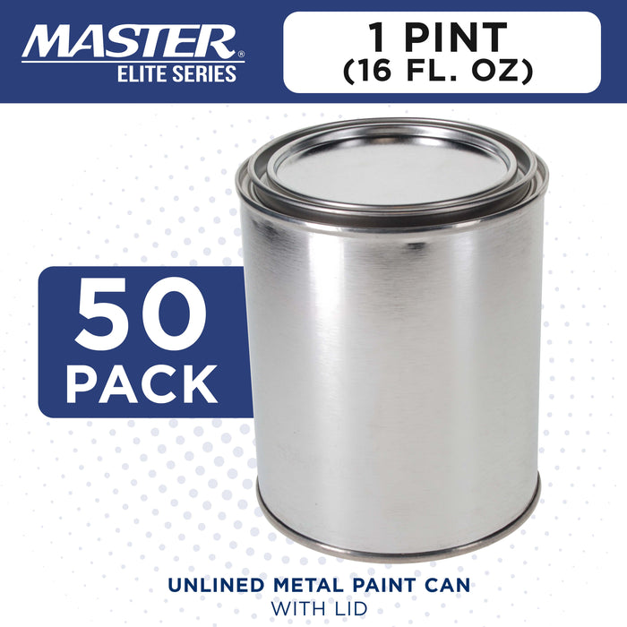 1 Pint Unlined Empty Metal Paint Can Bucket with Lids, 1 Case of 50 - Triple Tight Lid Seal, 16 fl. oz. Steel Coating Storage Container Tin - Store Oil-Based Paint, Art Craft DIY Supplies