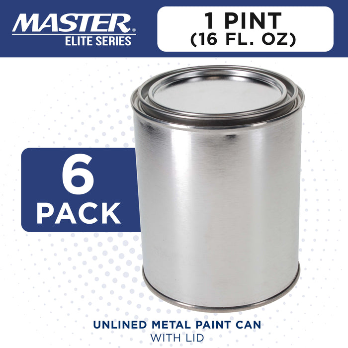 1 Pint Unlined Empty Metal Paint Can Bucket with Lids, Pack of 6 - Triple Tight Lid Seal, 16 fl. oz. Steel Coating Storage Container Tin