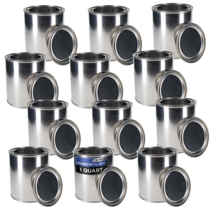 1 Quart Unlined Empty Metal Paint Can Bucket with Lids, Pack of 12 - Triple Tight Lid Seal, 32 fl. oz. Steel Coating Storage Container Tin