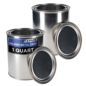 1 Quart Unlined Empty Metal Paint Can Bucket with Lids, Pack of 2 - Triple Tight Lid Seal, 32 fl. oz. Steel Coating Storage Container Tin