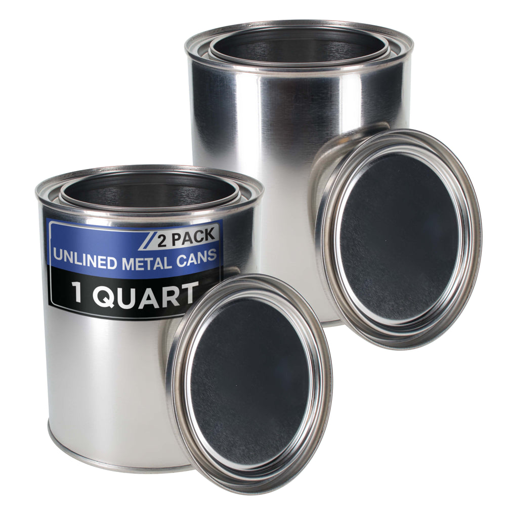 1 Quart Unlined Empty Metal Paint Can Bucket with Lids, Pack of 2 - Triple Tight Lid Seal, 32 fl. oz. Steel Coating Storage Container Tin - Store Leftover Oil-Based Paint, Automotive, Art
