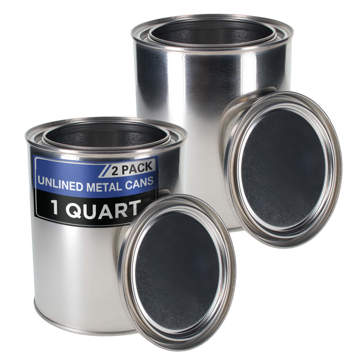 1 Quart Unlined Empty Metal Paint Can Bucket with Lids, Pack of 2 - Triple Tight Lid Seal, 32 fl. oz. Steel Coating Storage Container Tin - Store Leftover Oil-Based Paint, Automotive, Art