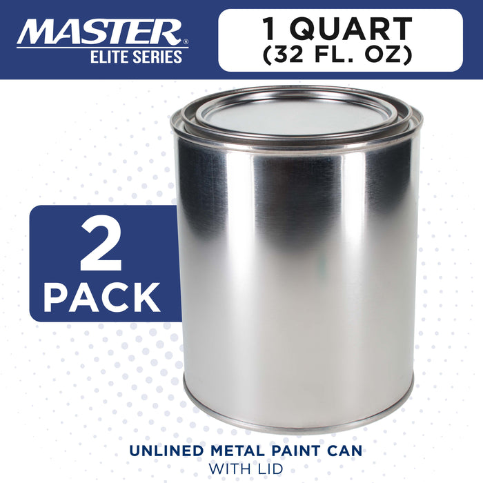 1 Quart Unlined Empty Metal Paint Can Bucket with Lids, Pack of 2 - Triple Tight Lid Seal, 32 fl. oz. Steel Coating Storage Container Tin - Store Leftover Oil-Based Paint, Automotive, Art