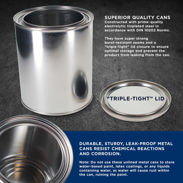 1 Quart Unlined Empty Metal Paint Can Bucket with Lids, Pack of 2 - Triple Tight Lid Seal, 32 fl. oz. Steel Coating Storage Container Tin - Store Leftover Oil-Based Paint, Automotive, Art