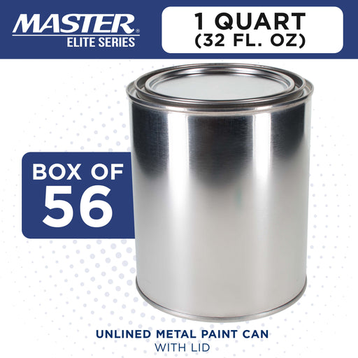 1 Quart Unlined Empty Metal Paint Can Bucket with Lids, 1 Case of 56 - Triple Tight Lid Seal, 32 fl. oz. Steel Coating Storage Container Tin - Store Leftover Oil-Based Paint, Auto, Art