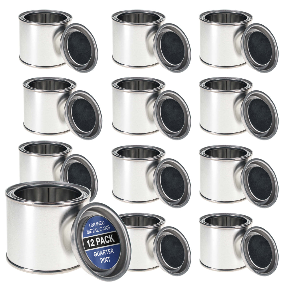 1/4 Pint Unlined Empty Metal Paint Can Bucket with Lids, Pack of 12 - Triple Tight Lid Seal, 4 fl. oz. Steel Coating Storage Container Tin - Store Oil-Based Paint, Art, DIY Crafts
