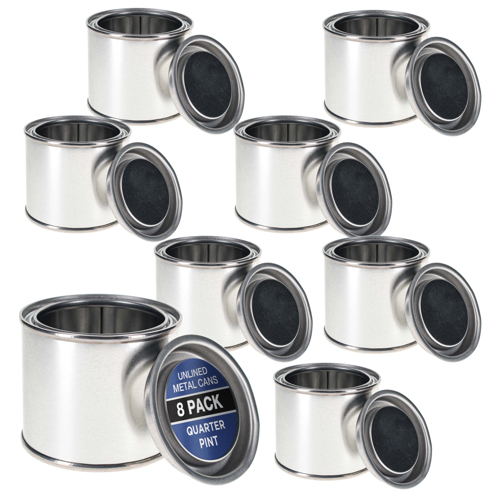 1/4 Pint Unlined Empty Metal Paint Can Bucket with Lids, Pack of 8 - Triple Tight Lid Seal, 4 fl. oz. Steel Coating Storage Container Tin - Store Oil-Based Paint, Art, DIY Crafts
