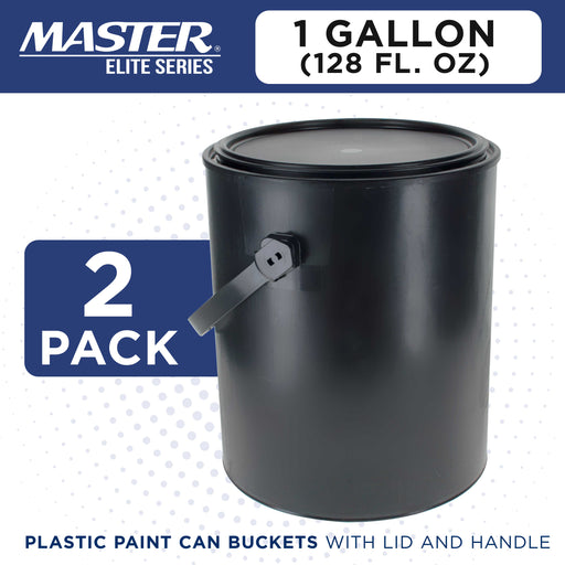 1 Gallon Plastic Paint Can Bucket, Pack of 2 - Triple Lock Airtight Lid Seal, 128 fl. oz. All-Plastic Coating Storage Can - Plastic Pail Handle, Rust Proof, Dent Proof & Odor Resistant