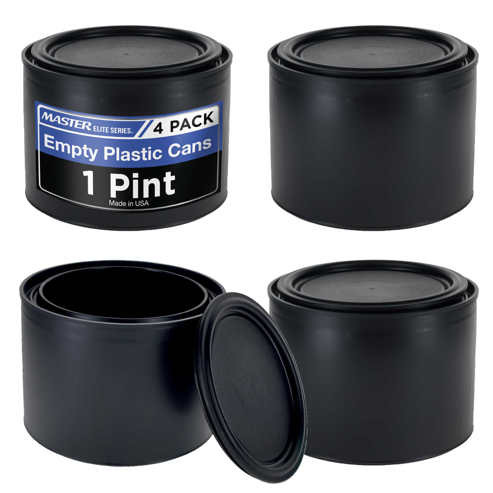 1 Pint Plastic Paint Can Bucket, Pack of 4 - Triple Lock Airtight Lid Seal, 16 fl. oz. All-Plastic Coating Storage Can - Plastic Pail Handle, Rust Proof, Dent Proof & Odor Resistant