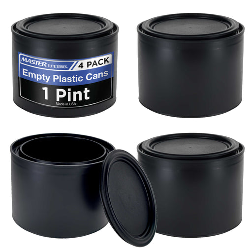 1 Pint Plastic Paint Can Bucket, Pack of 4 - Triple Lock Airtight Lid Seal, 16 fl. oz. All-Plastic Coating Storage Can - Plastic Pail Handle, Rust Proof, Dent Proof & Odor Resistant