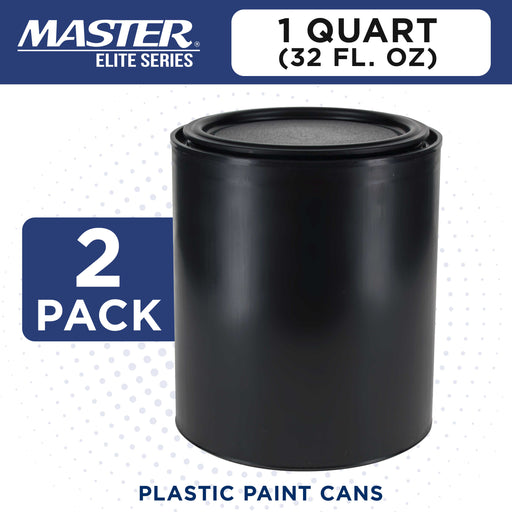 1 Quart Plastic Paint Can Bucket, Pack of 2 - Triple Lock Airtight Lid Seal, 32 fl. oz. All-Plastic Coating Storage Can - Plastic Pail Handle, Rust Proof, Dent Proof & Odor Resistant