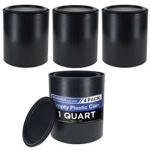 1 Quart Empty Plastic Paint Can Bucket, Pack of 4 - Triple Lock Airtight Lid Seal, 32 fl. oz. All-Plastic Coating Storage Can Pail Handle