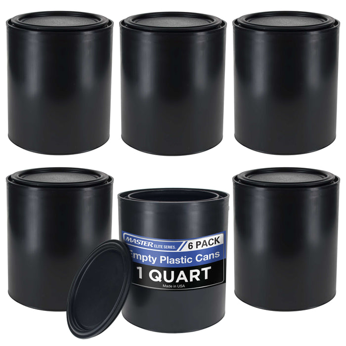 1 Quart Plastic Paint Can Bucket, Pack of 6 - Triple Lock Airtight Lid Seal, 32 fl. oz. All-Plastic Coating Storage Can - Plastic Pail Handle, Rust Proof, Dent Proof & Odor Resistant