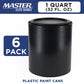 1 Quart Empty Plastic Paint Can Bucket, Pack of 6 - Triple Lock Airtight Lid Seal, 32 fl. oz. All-Plastic Coating Storage Can Pail Handle