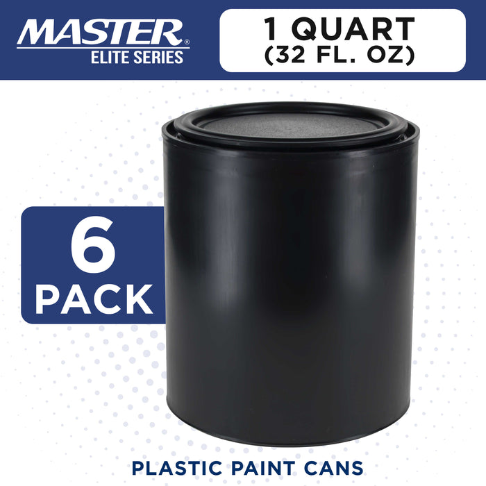 1 Quart Plastic Paint Can Bucket, Pack of 6 - Triple Lock Airtight Lid Seal, 32 fl. oz. All-Plastic Coating Storage Can - Plastic Pail Handle, Rust Proof, Dent Proof & Odor Resistant