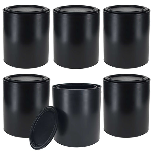 1 Quart Plastic Paint Can Bucket, Pack of 6 - Triple Lock Airtight Lid Seal, 32 fl. oz. All-Plastic Coating Storage Can - Plastic Pail Handle, Rust Proof, Dent Proof & Odor Resistant