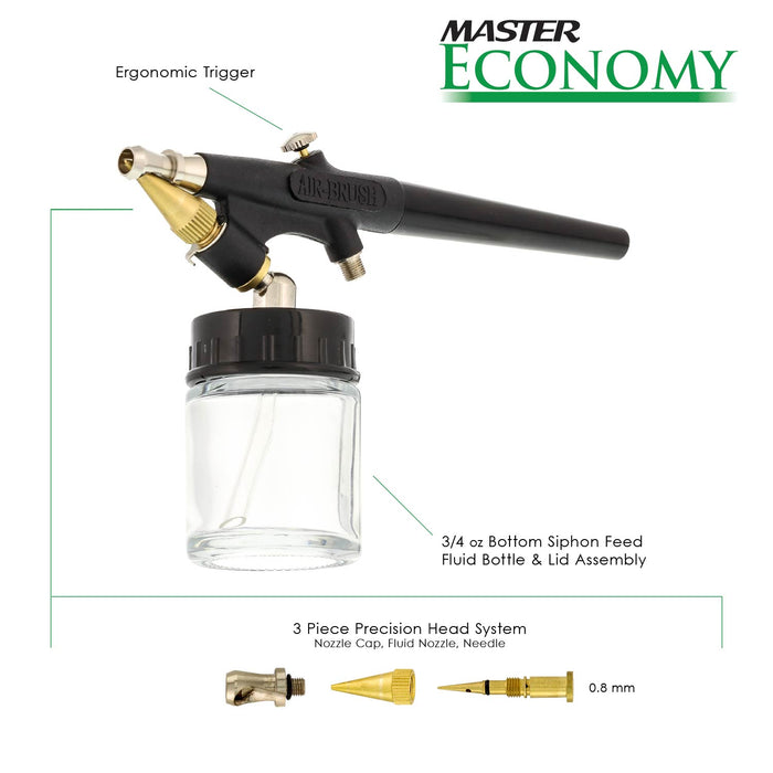 Master Economy E91 Single-Action External Mix Siphon Feed Airbrush Set with 0.8 mm Tip & 1/8 in. Air Inlet (Includes 6 ft. Braided Air Hose)
