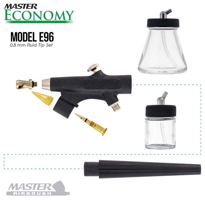 Master Economy E96 Single-Action External Mix Siphon Feed Airbrush Set with 0.5mm Tip Broad Spray Pattern & 5 ft. Air Hose