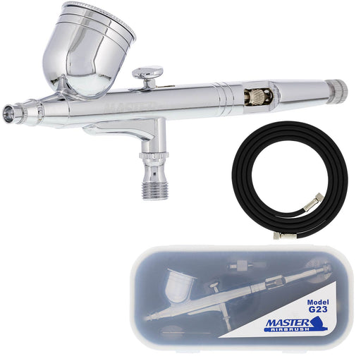 Master Performance G23 Multi-Purpose Dual-Action Gravity Feed Airbrush, 0.3 mm Tip, 1/3 oz Cup, Cutaway Handle (Includes 6 ft. Braided Air Hose)