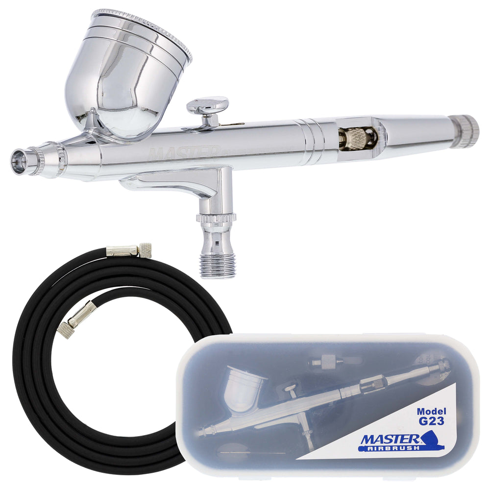 Master Performance G23 Multi-Purpose Dual-Action Gravity Feed Airbrush, 0.3 mm Tip, 1/3 oz Cup, Cutaway Handle (Includes 6 ft. Braided Air Hose)