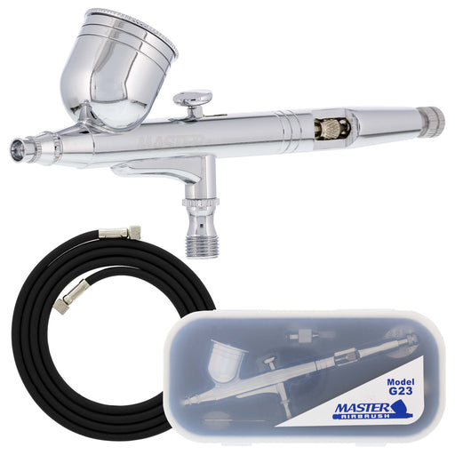 Master Performance G23 Multi-Purpose Dual-Action Gravity Feed Airbrush, 0.3 mm Tip, 1/3 oz Cup, Cutaway Handle (Includes 6 ft. Braided Air Hose)