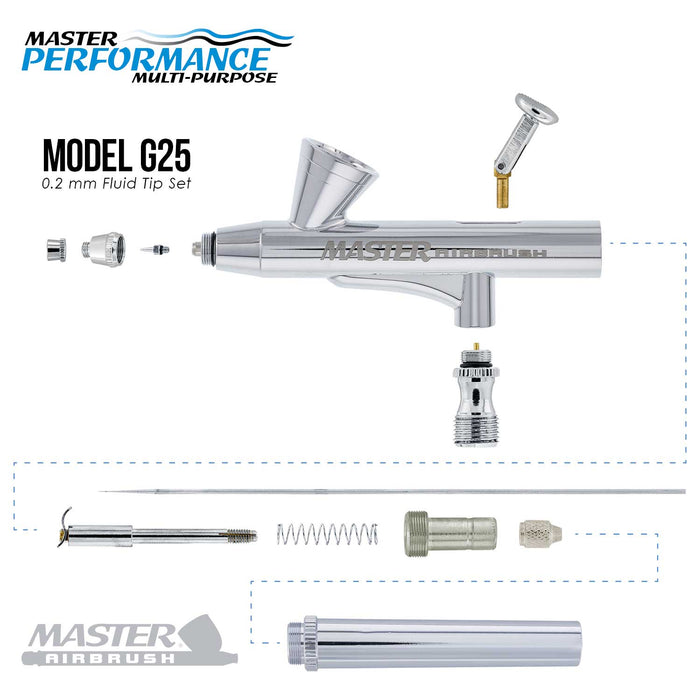 Master Performance G25 Multi-Purpose Precision Dual-Action Gravity Feed Airbrush, 0.2 mm Tip, 1/16 oz Cup
